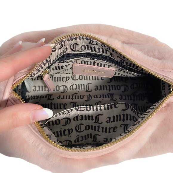 Juicy Couture Pink Warm Up Faux Fur Small Handbag & Heart Purse Charm NWT - Picture 7 of 11